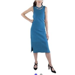 Adrienne Landau Stunner! Great Holiday Teal Sleeveless Dress with Jewel Accents